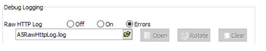 Debug Logging: Select Errors and enter a filename for the log file.